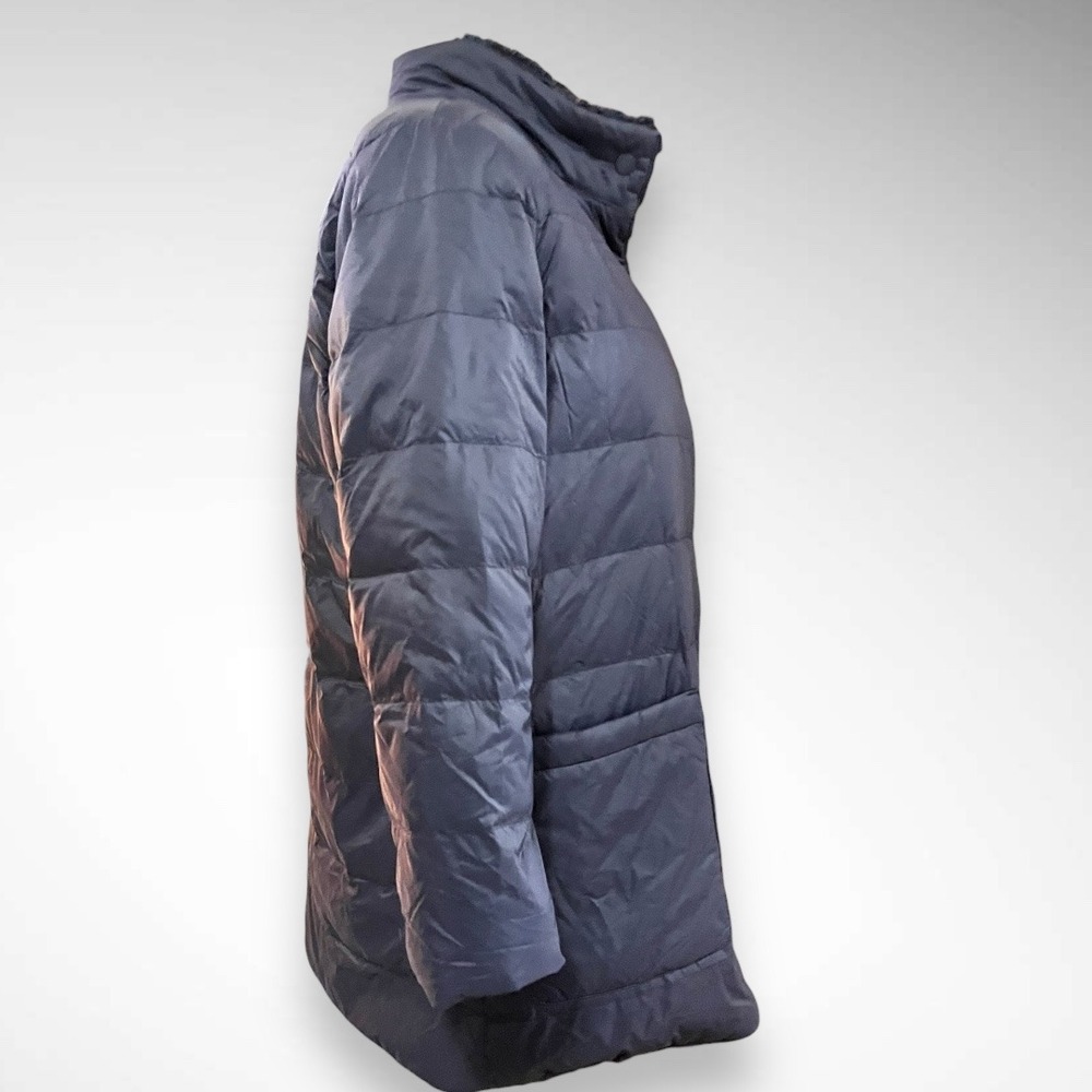 J.JILL Women's Navy Reversible Down Nylon Sherpa Puffer Coat Snap‎ Closure | EUC - Picture 5 of 7